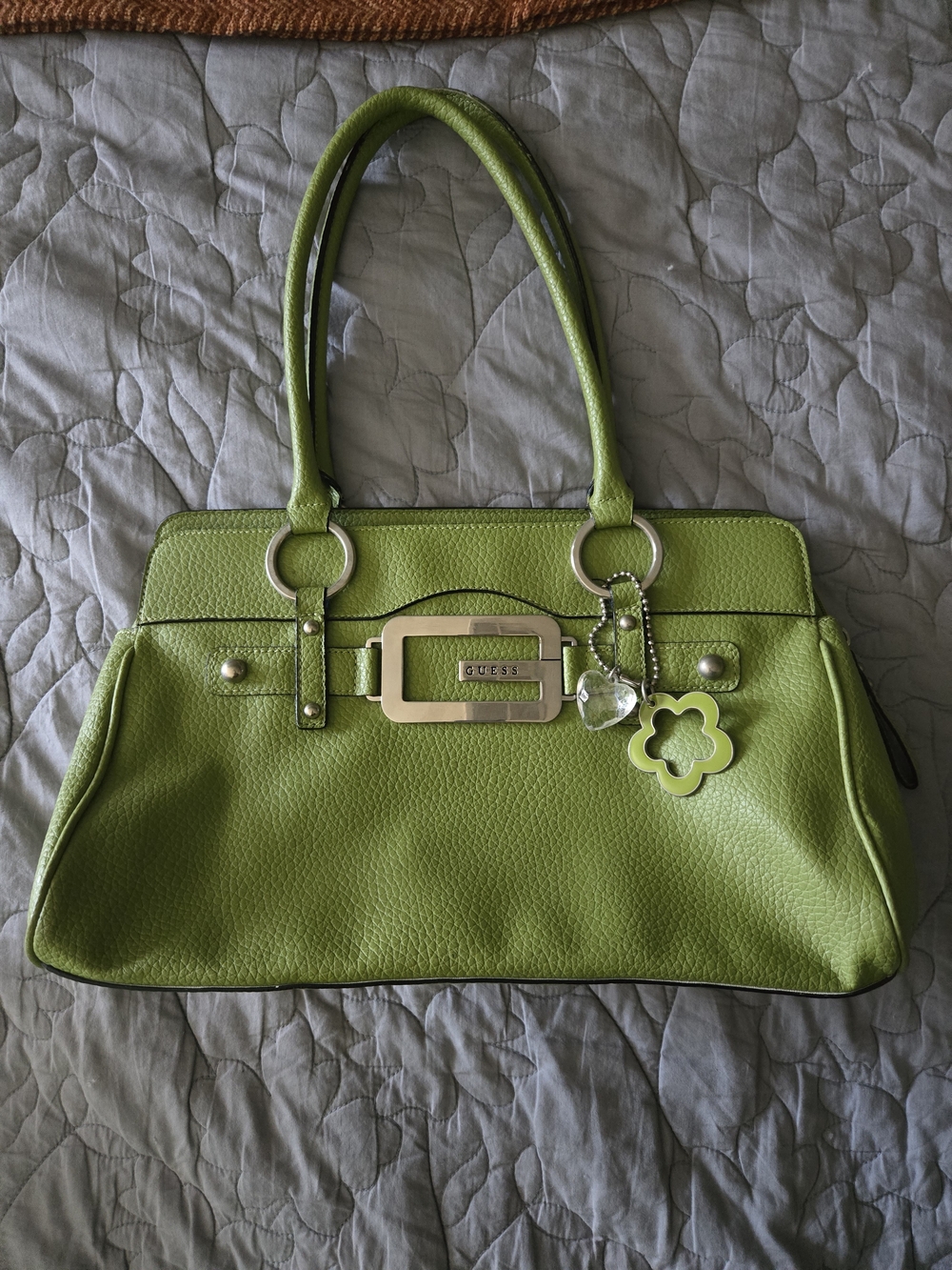 Vintage Guess Green Shoulder Tote with Charm Detail